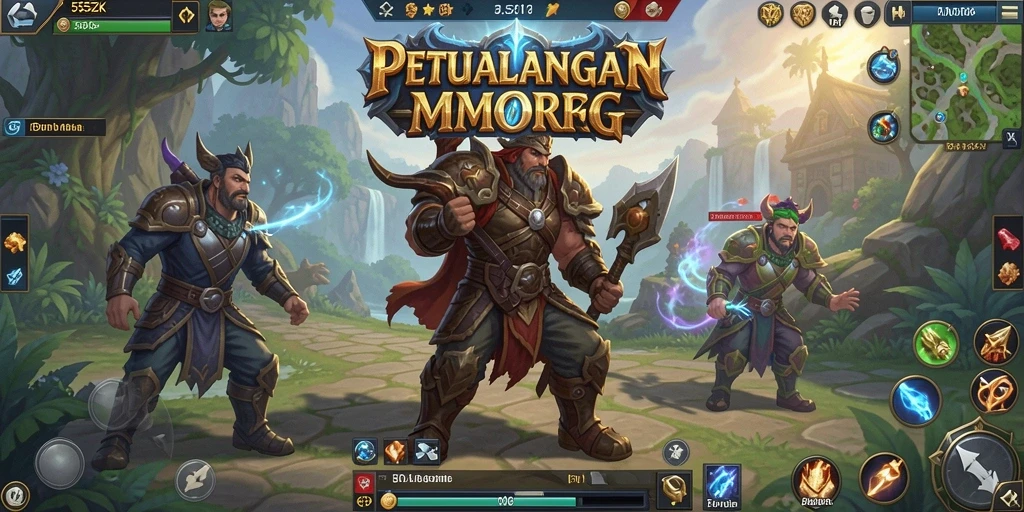 Screenshot utama 555ZK menampilkan aksi karakter dalam pertarungan MMORPG.