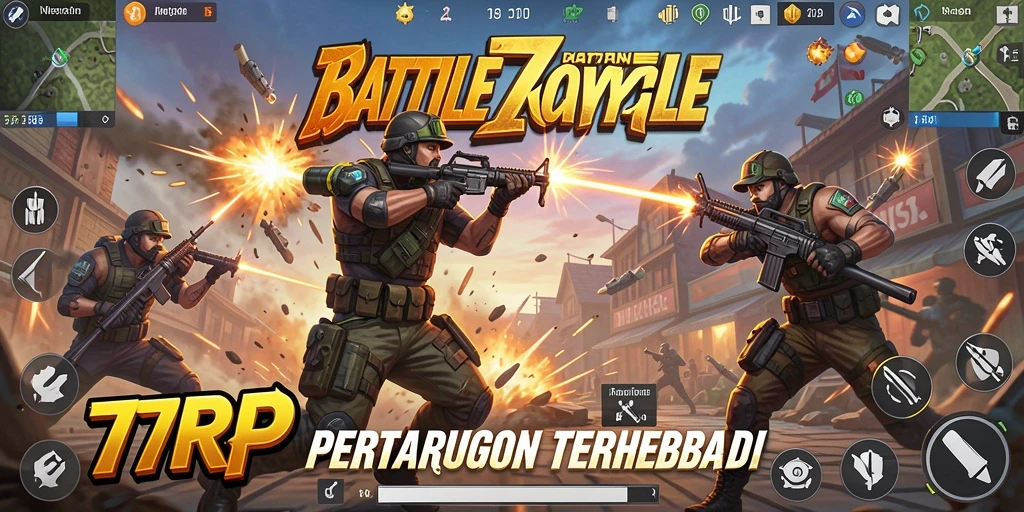 Screenshot gameplay 77RP dengan aksi seru Battle Royale.