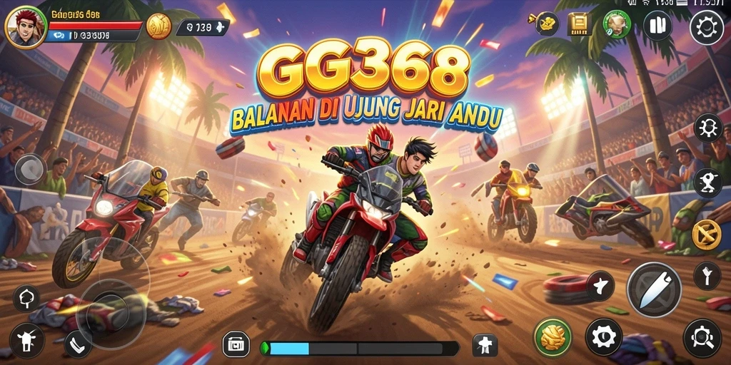 Screenshot gameplay GG368 menampilkan aksi balapan yang seru.