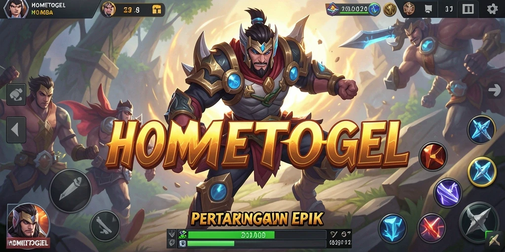 Tampilan gameplay seru di HOMETOGEL yang memperlihatkan pertarungan tim.