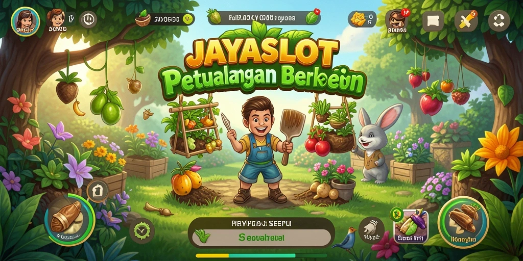 Tampilan gameplay JAYASLOT dengan pemandangan kebun yang indah.
