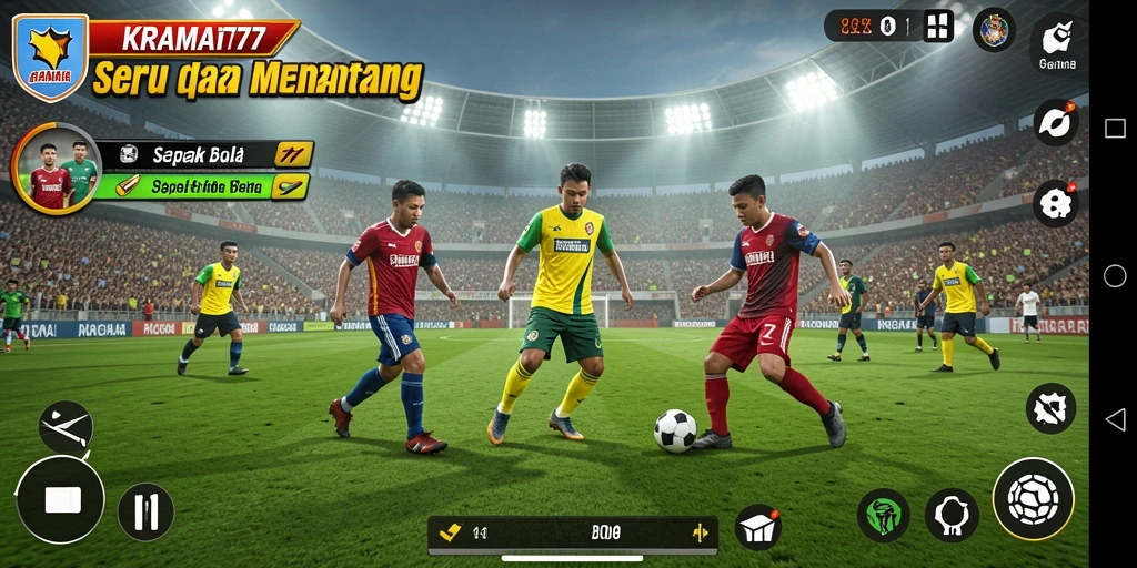 Gameplay dinamis KRAMAT77 dengan aksi sepak bola yang mendebarkan.