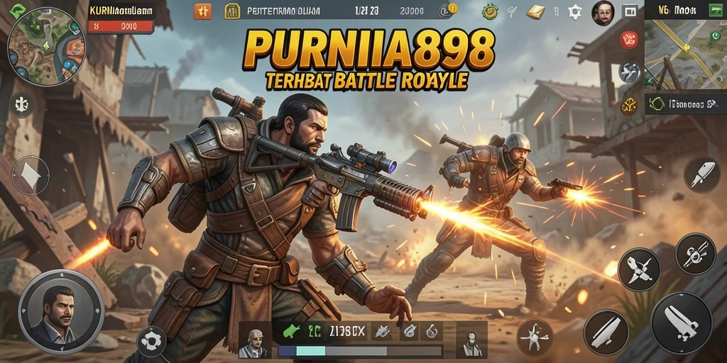 Screenshot gameplay KURNIA898 menampilkan pertarungan intens dalam arena Battle Royale.