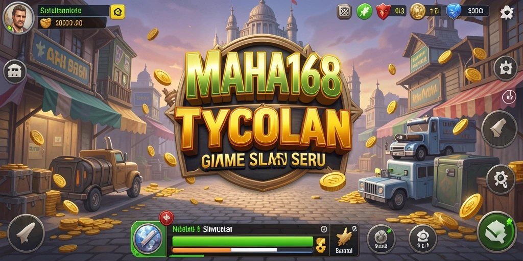 Tampilan gameplay <strong>MAHA168</strong>, menunjukkan interaksi bisnis yang dinamis.