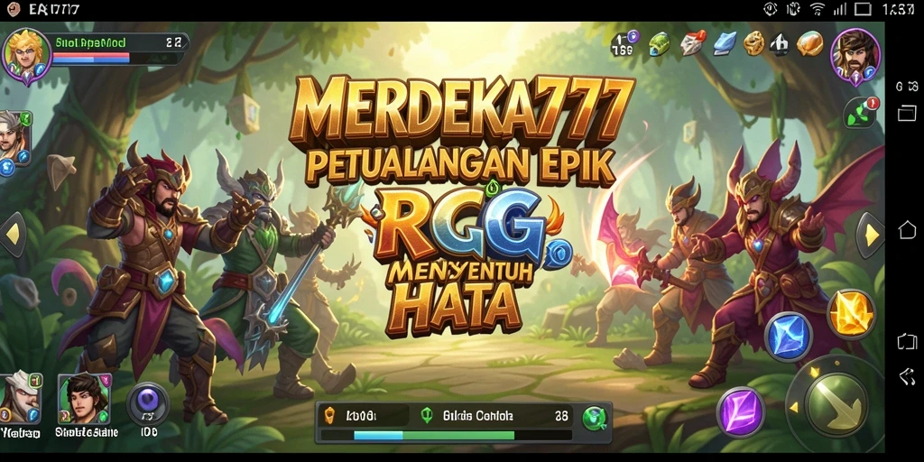 Screenshot utama MERDEKA777 menampilkan karakter dalam aksi pertarungan RPG.