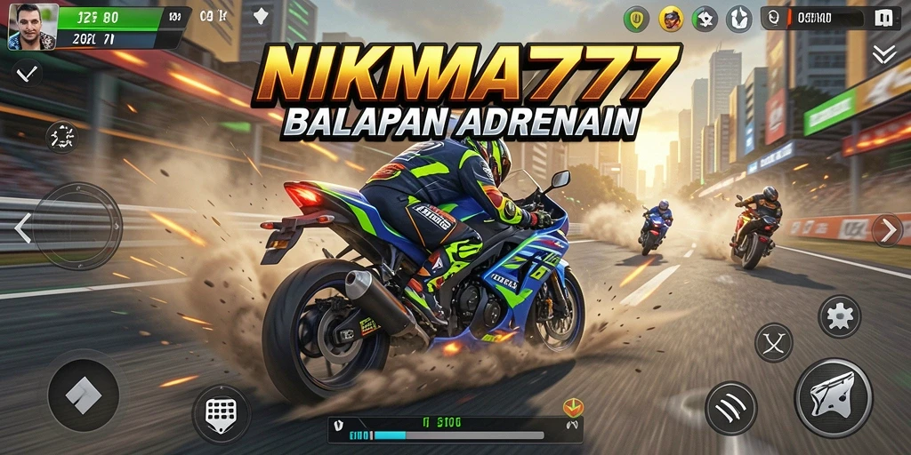 Screenshot NIKMAT777 menampilkan balapan motor yang seru dan menegangkan.