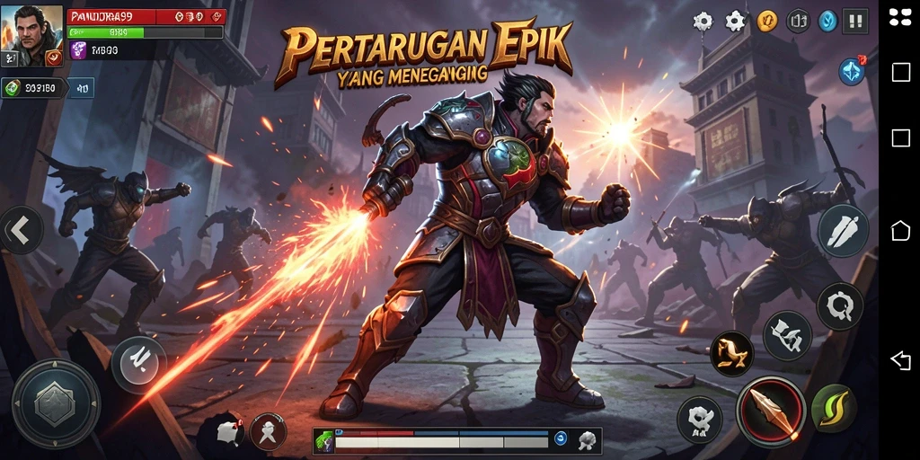 Tampilan aksi pertarungan PANDORA99 dengan karakter bertarung.