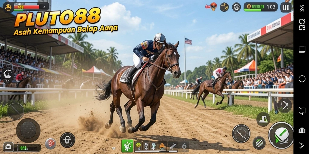 Tampilan gameplay seru dengan mobil balap di lintasan menantang.