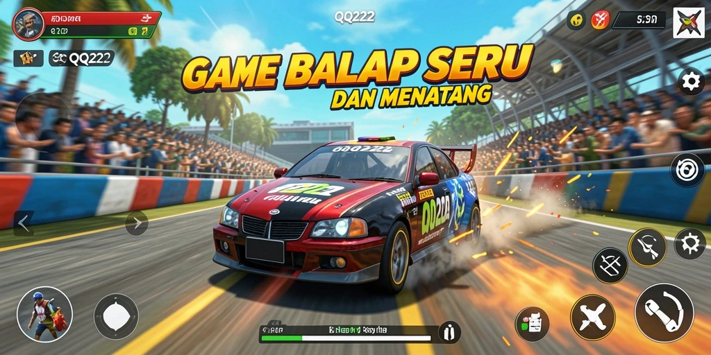 Tampilan screenshot gameplay QQ222 yang mendebarkan di trek balap.