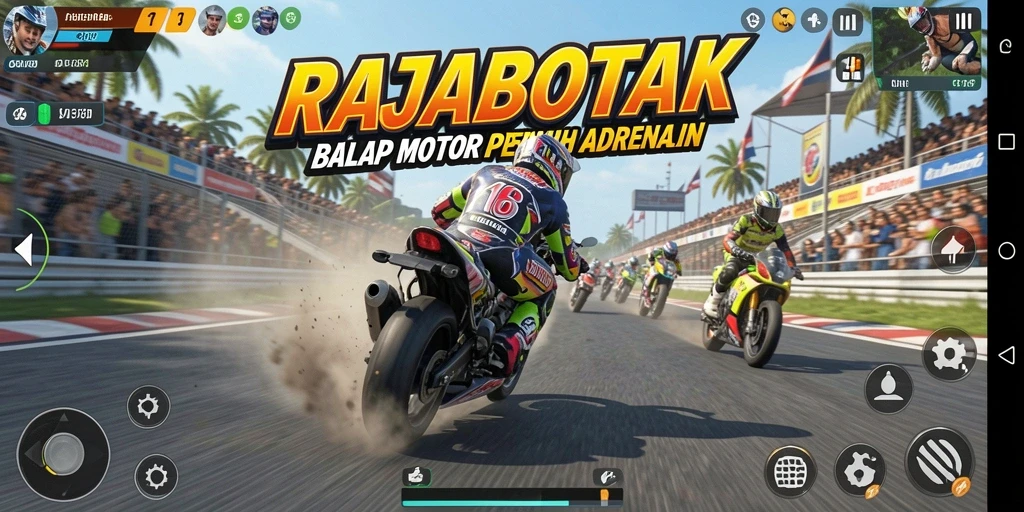 Screenshot menampilkan aksi balap motor yang seru dan mendebarkan di RAJABOTAK.