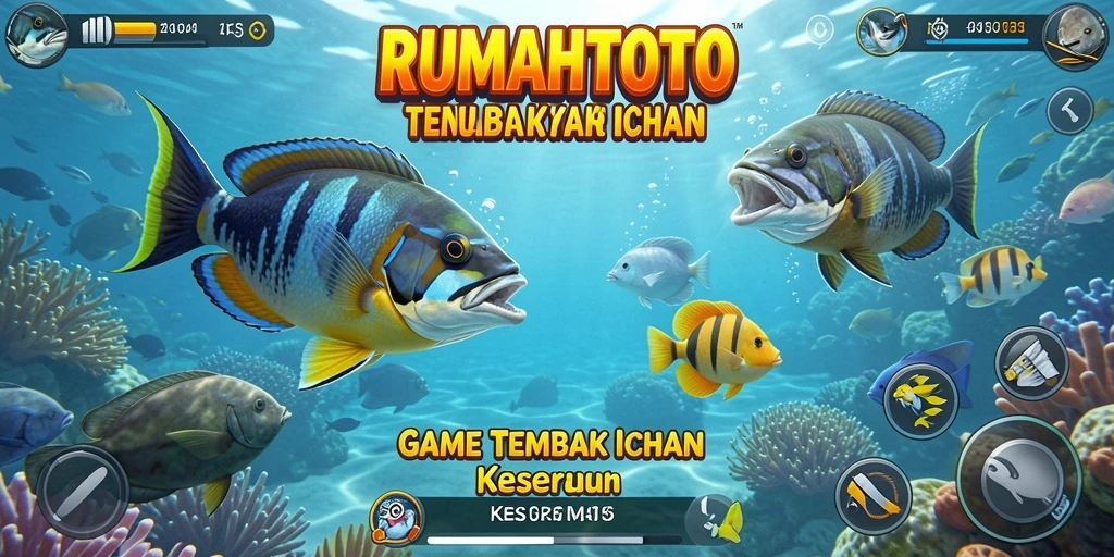Tampilan gameplay menarik di RUMAHTOTO dengan ikan beragam.
