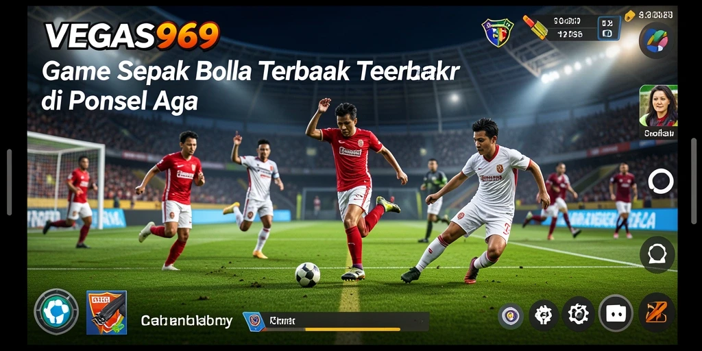 Screenshot dari gameplay VEGAS969 yang menampilkan aksi sepak bola yang mendebarkan.